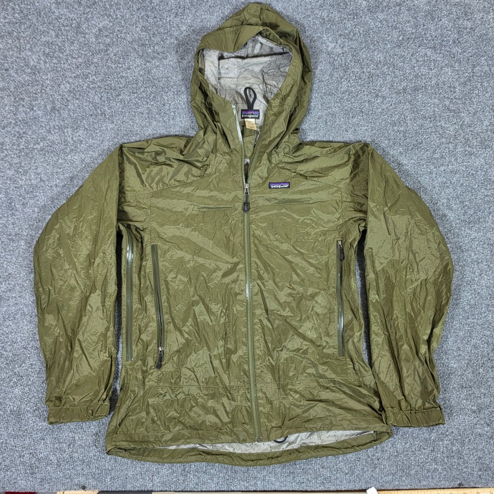 Patagonia Mens Houdini Full Zip Hooded Jacket Olive Green Ripstop Medium USED